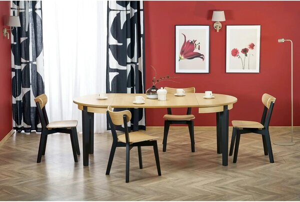Masa extensibila SORBUS, stejar natural/negru, 100/200x100x77 cm