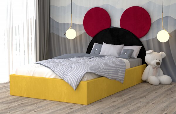 Pat Tapitat Mickey Rosu Negru Galben cu Suport Saltea Fix Fara Saltea