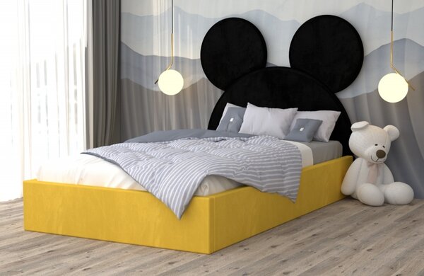 Pat Tapitat Mickey Negru Galben cu Suport Saltea Fix Fara Saltea