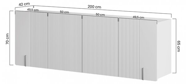 Comodă suspendată Malmi 200 cm cu patru uși - cașmir / crem / elemente negre