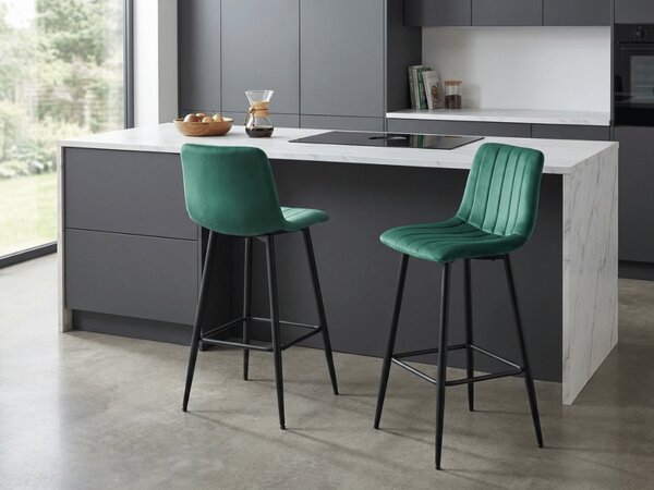 Scaun de bar POZZA VELVET cu picioare negre, verde inchis