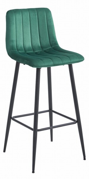 Scaun de bar POZZA VELVET cu picioare negre, verde inchis