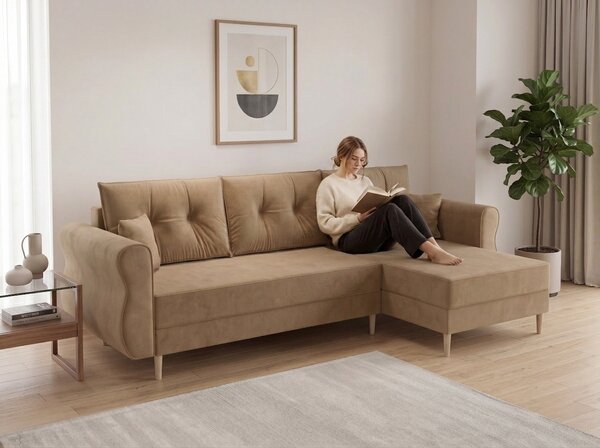 Canapea extensibila de colt SILVIANO, bej, reversibila, 230x140 cm