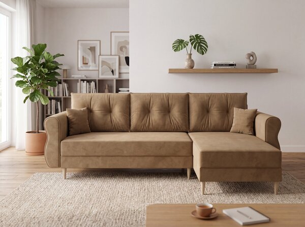 Canapea extensibila de colt SILVIANO, bej, reversibila, 230x140 cm