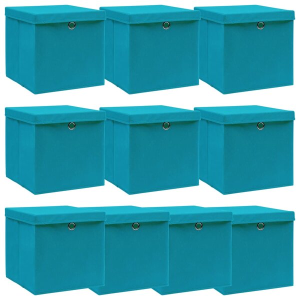 Cutii depozitare cu capace 10 buc. albastru 32x32x32 cm, textil
