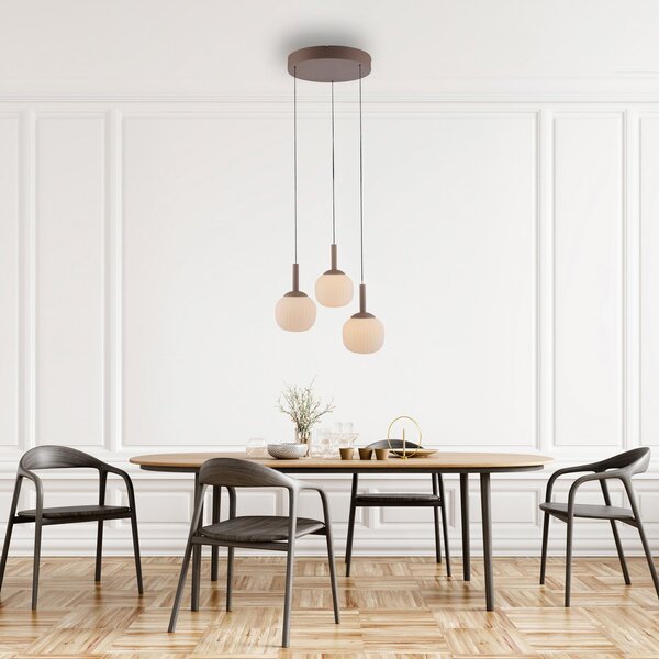 JUST LIGHT. GmbH Lampă suspendată LED Nami, 3 becuri, rotundă, nisip, alb, sticlă, fier, reglabil, Bej, Camera de zi / sufragerie, Sticlă, glob