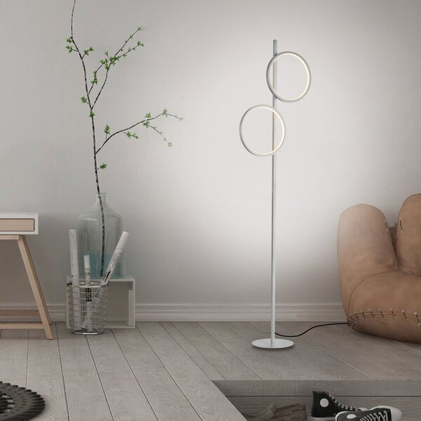 JUST LIGHT. GmbH Lampadar LED Mini-Ritus, argintie, din fier, cu 2 inele, Metalic, Camera de zi / sufragerie, Metal, Modern