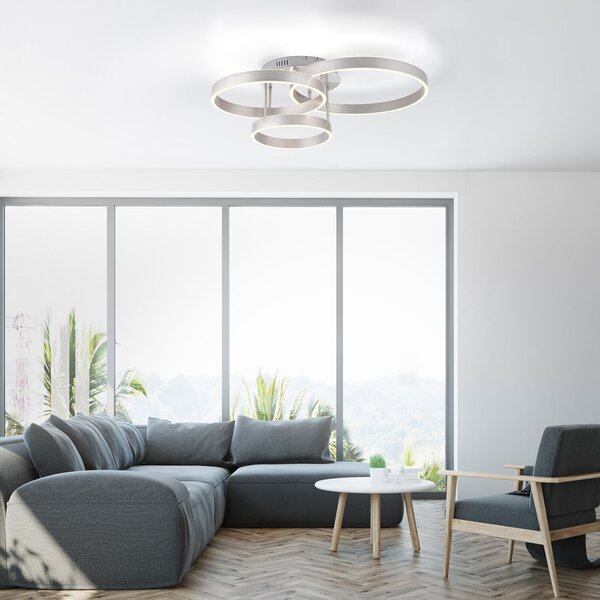 JUST LIGHT. GmbH Plafonieră LED Lilluti, argintiu, fier, aluminiu, 3 inele, reglabil, Metalic, Camera de zi / sufragerie, Metal, Modern