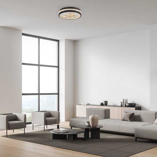 JUST LIGHT. GmbH Plafonieră LED Hanni, negru, fier, aluminiu, aspect de cristal, Negru, Camera de zi / sufragerie, Metal, Modern