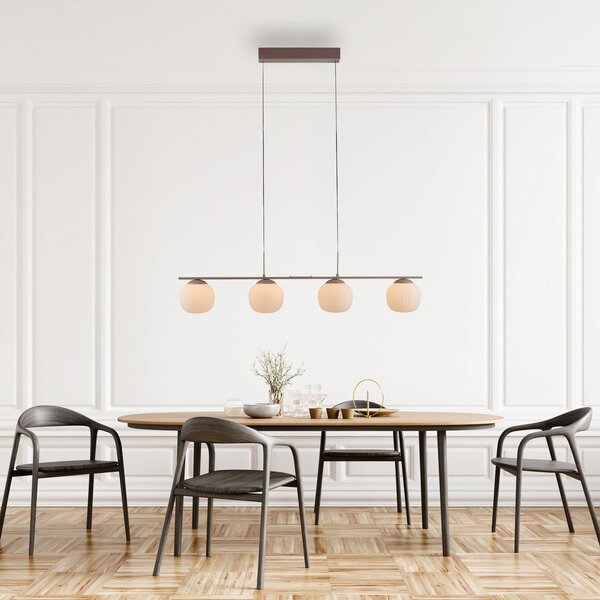 JUST LIGHT. GmbH Lampă suspendată LED Nami, 4 becuri, model lung, culoare nisip, alb, sticlă,, reglabil, Bej, Camera de zi / sufragerie, Sticlă, glob