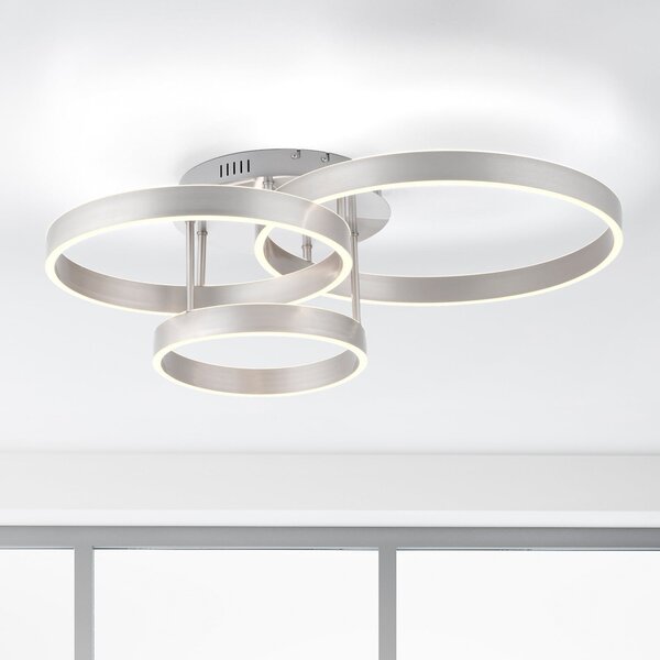 JUST LIGHT. GmbH Plafonieră LED Lilluti, argintiu, fier, aluminiu, 3 inele, reglabil, Metalic, Camera de zi / sufragerie, Metal, Modern