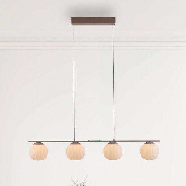 JUST LIGHT. GmbH Lampă suspendată LED Nami, 4 becuri, model lung, culoare nisip, alb, sticlă,, reglabil, Bej, Camera de zi / sufragerie, Sticlă, glob