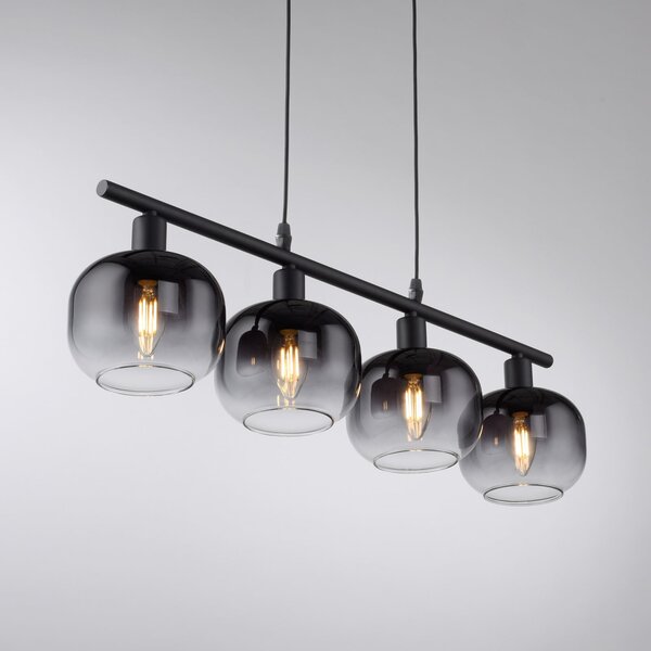 JUST LIGHT. GmbH Lampă suspendată Zea, 4 becuri, gri fumuriu/negru, sticlă, E14, Gri, Camera de zi / sufragerie, Sticlă, Modern
