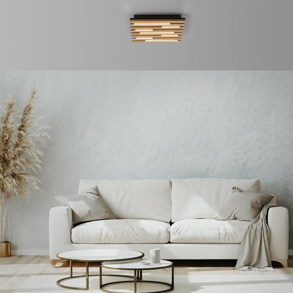 JUST LIGHT. GmbH Plafonieră LED Acustic, 30 x cm, lemn natural, metal, Lemn, Camera de zi / sufragerie, Lemn, Modern