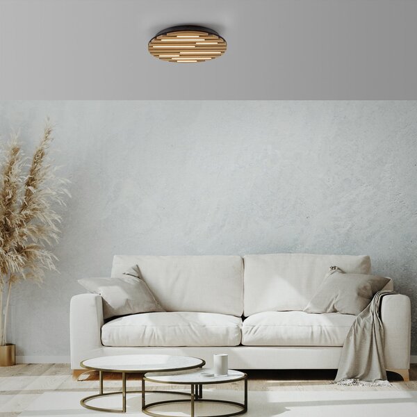 JUST LIGHT. GmbH Plafonieră LED Acoustic, Ø 38 cm, lemn natural, metal, Lemn, Camera de zi / sufragerie, Lemn, Modern