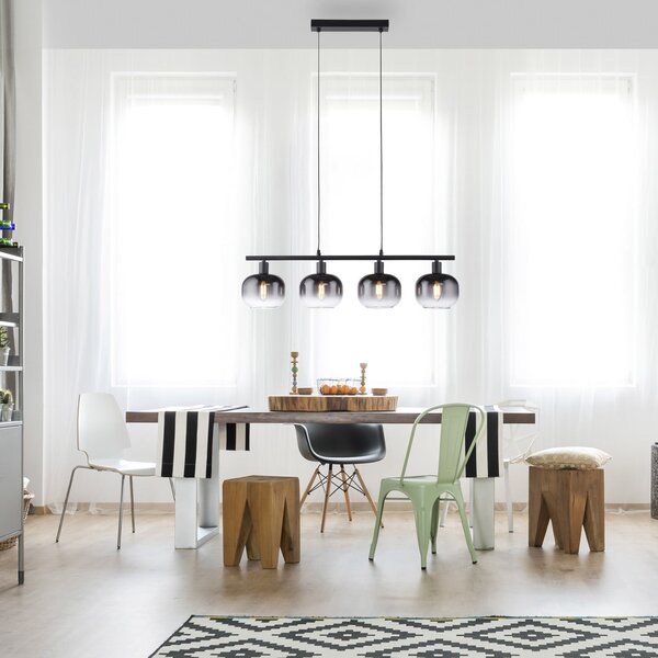 JUST LIGHT. GmbH Lampă suspendată Zea, 4 becuri, gri fumuriu/negru, sticlă, E14, Gri, Camera de zi / sufragerie, Sticlă, Modern