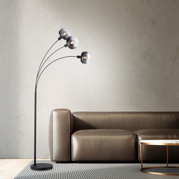 JUST LIGHT. GmbH Lampadar Zea, 3 becuri, gri fumuriu/negru, sticlă, E14, Gri, Camera de zi / sufragerie, Sticlă, Modern