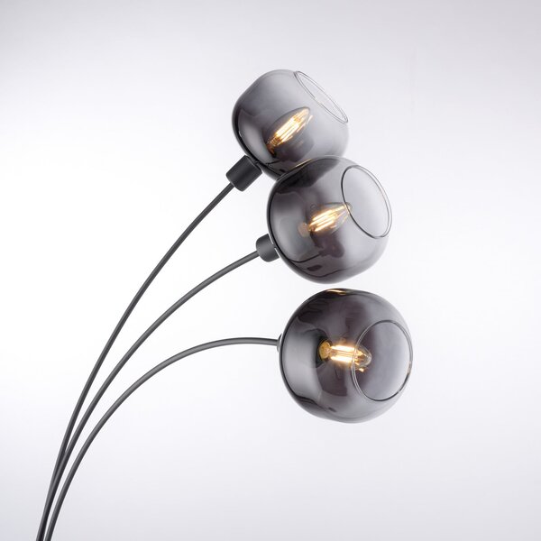 JUST LIGHT. GmbH Lampadar Zea, 3 becuri, gri fumuriu/negru, sticlă, E14, Gri, Camera de zi / sufragerie, Sticlă, Modern