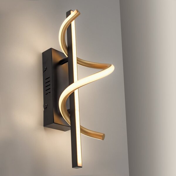 JUST LIGHT. GmbH Aplică de perete LED Emanda, negru/auriu, fier, aluminiu, reglabil, Negru, Camera de zi / sufragerie, Metal
