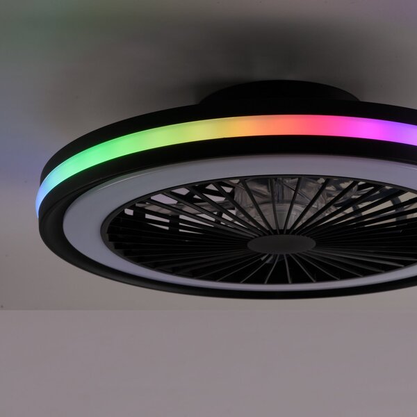 JUST LIGHT. GmbH Ventilator de tavan cu LED-uri Brandon, negru, RGBW, CCT, Ø 46,5 cm, reglabil, Negru, Camera de zi / sufragerie, Plastic, Modern