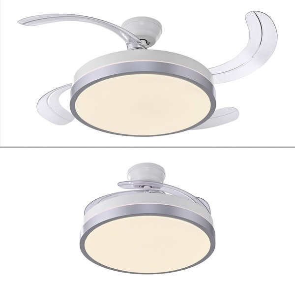 JUST LIGHT. GmbH Ventilator de tavan cu LED Kopta argintiu, CCT, telecomandă, Ø 107 cm, reglabil, Metalic, Camera de zi / sufragerie, Metal, Modern