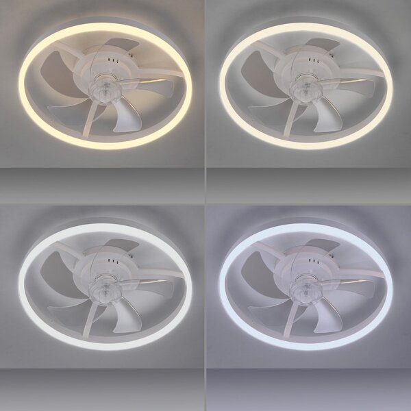 JUST LIGHT. GmbH Ventilator de tavan cu LED Rita, alb, CCT, telecomandă, Ø 50 cm, reglabil, Alb, Camera de zi / sufragerie, Metal, Modern