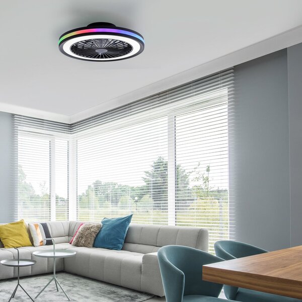 JUST LIGHT. GmbH Ventilator de tavan cu LED-uri Brandon, negru, RGBW, CCT, Ø 46,5 cm, reglabil, Negru, Camera de zi / sufragerie, Plastic, Modern