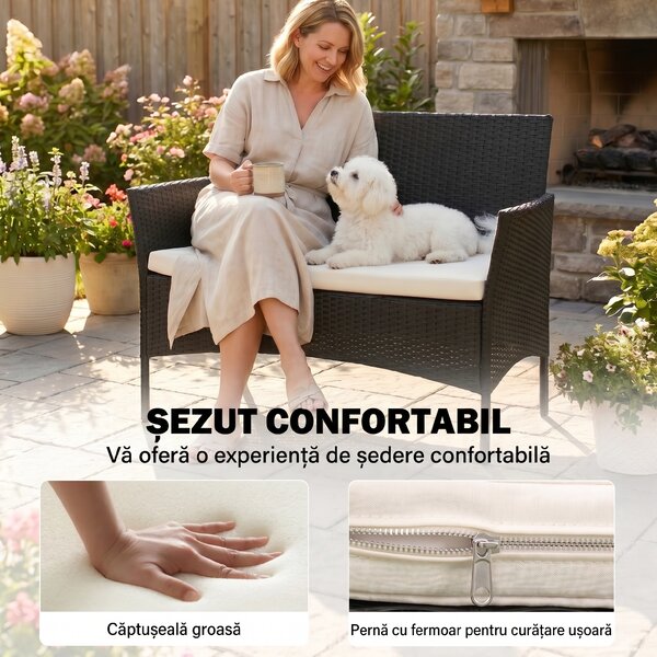 Canapea de exterior Outsunny cu 2 locuri cu perne căptușite