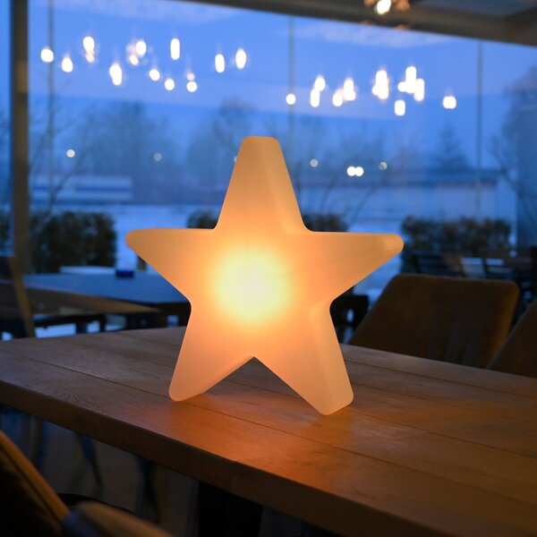 JUST LIGHT. GmbH Lampă decorativă cu LED și baterie Star, înălțime 39,5 cm, IP44, alb, RGBW, reglabil, Alb, Camera de zi / sufragerie, Plastic