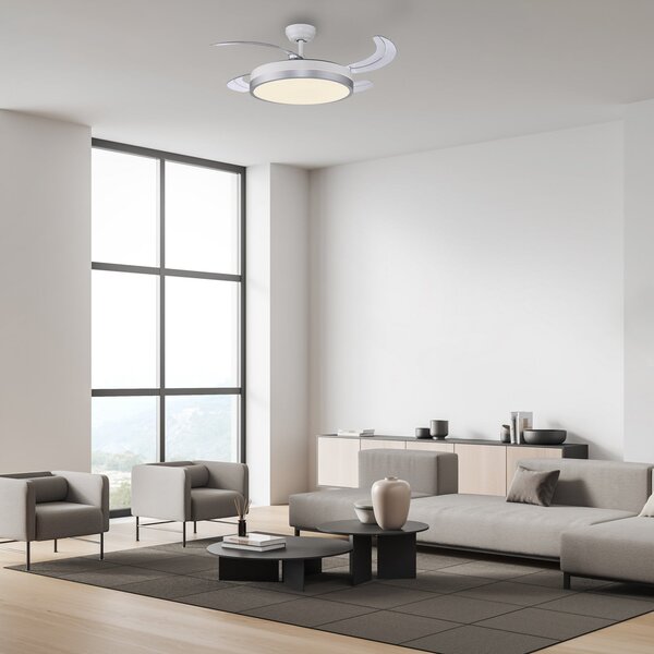 JUST LIGHT. GmbH Ventilator de tavan cu LED Kopta argintiu, CCT, telecomandă, Ø 107 cm, reglabil, Metalic, Camera de zi / sufragerie, Metal, Modern