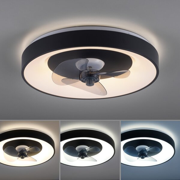 JUST LIGHT. GmbH Ventilator de tavan cu LED Venika, negru CCT, telecomandă, Ø 48,6 cm, reglabil, Negru, Camera de zi / sufragerie, Metal, Modern