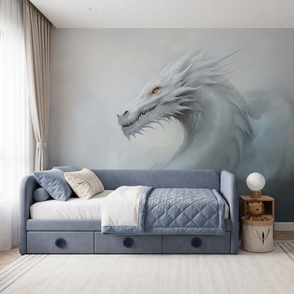 Fototapet Dragonul alb printre nori, Fototapet unicorni, Fototapet populare, w03842 - Tapeko.ro