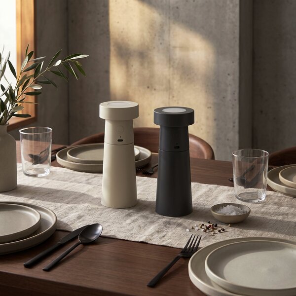 Lucande Solniță și piperniță LED Salt & Pepper, set de 2 bucăți, Gri, Camera de zi / sufragerie, Plastic, Modern
