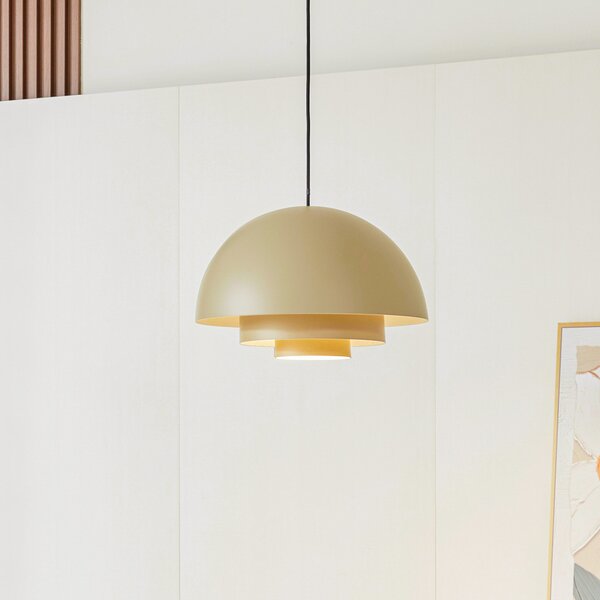 Lucande Nymara Suspensie cu LED, bej, aluminiu, Ø 40 cm, Bej, Camera de zi / sufragerie, Metal, Design