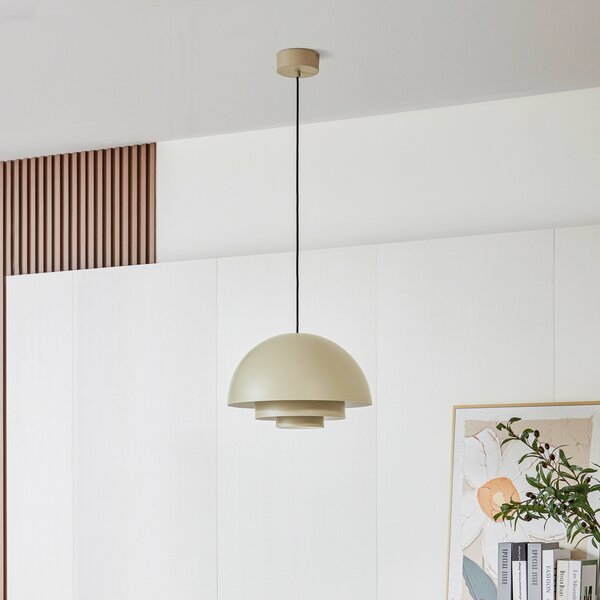 Lucande Nymara Suspensie cu LED, bej, aluminiu, Ø 40 cm, Bej, Camera de zi / sufragerie, Metal, Design