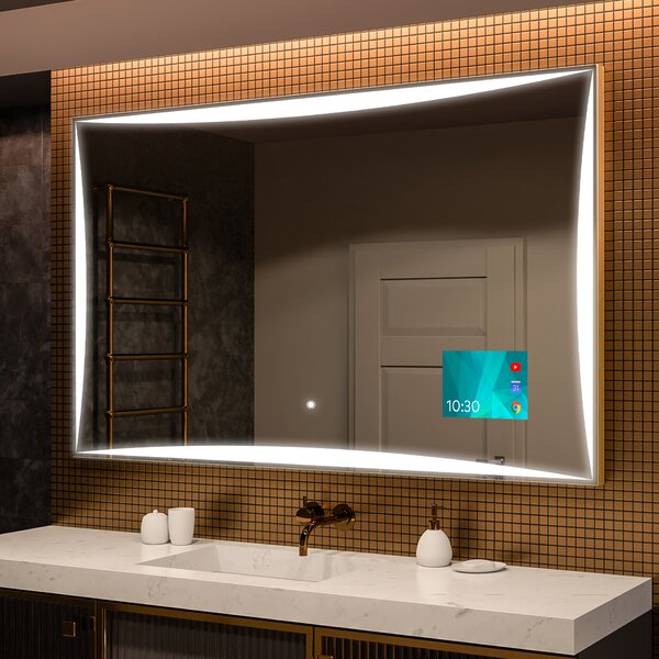 Oglinzi moderne baie cu leduri L77 mari oglinda dreptunghiulara la comanda cu Ceas tactil, Saltea de încălzire, Întrerupător iluminarea