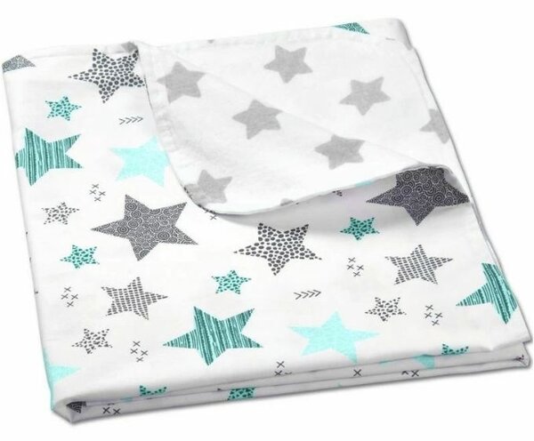 Set 2 paturici duble din bumbac si flanel 100x75 cm Kidizi Mint Stars
