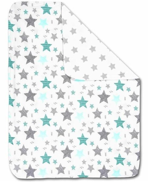 Set 2 paturici duble din bumbac si flanel 100x75 cm Kidizi Mint Stars