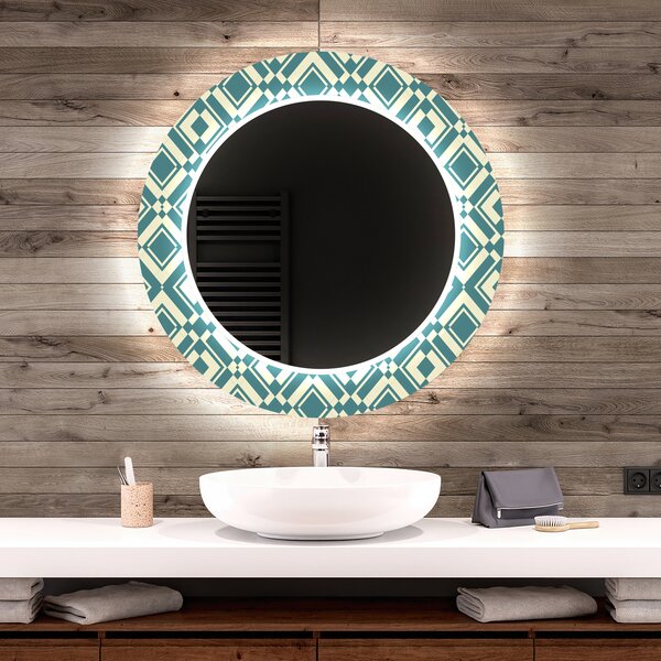 Oglindă rotundă decorativă cu iluminare de fundal pentru baie - Abstract Seamless