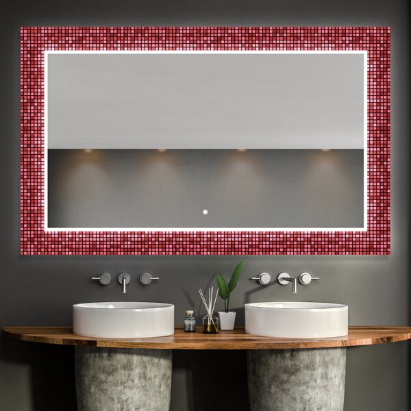 Oglindă decorativă cu iluminare de fundal pentru baie - Red Mosaic