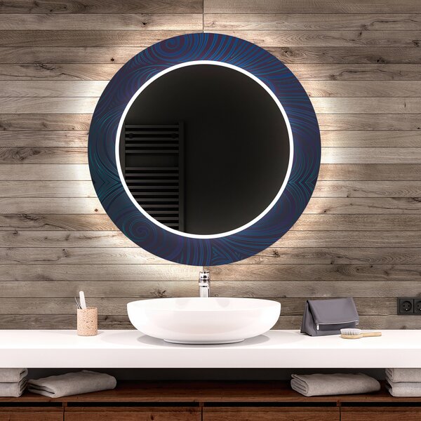 Oglindă rotundă decorativă cu iluminare de fundal pentru baie - Blue Drawing