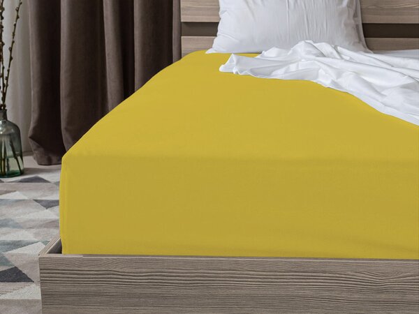 Cearsaf Jersey EXCLUSIVE cu elastic galben 200 x 220 cm