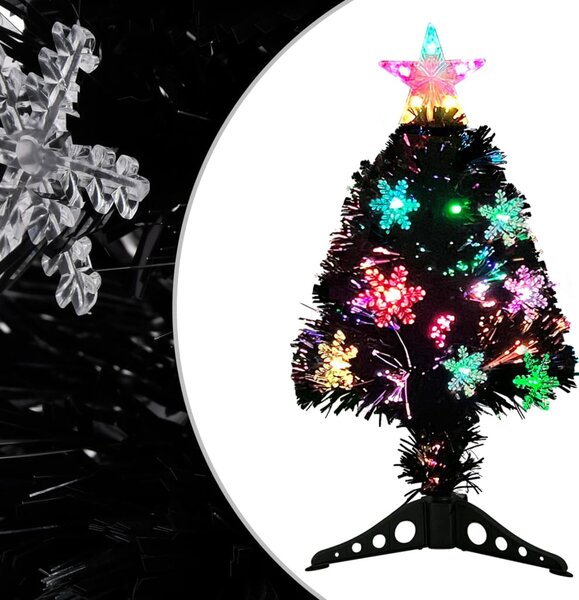 Pom de Crăciun cu LED fulgi de zăpadă, negru 64 cm fibră optică