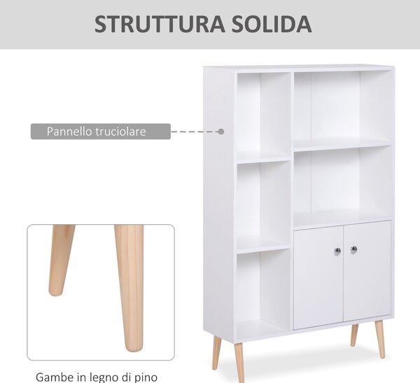 Biblioteca cu Picioare din Lemn din Pin Alb 80 x 23.5 x 118cm HOMCOM | Aosom Romania
