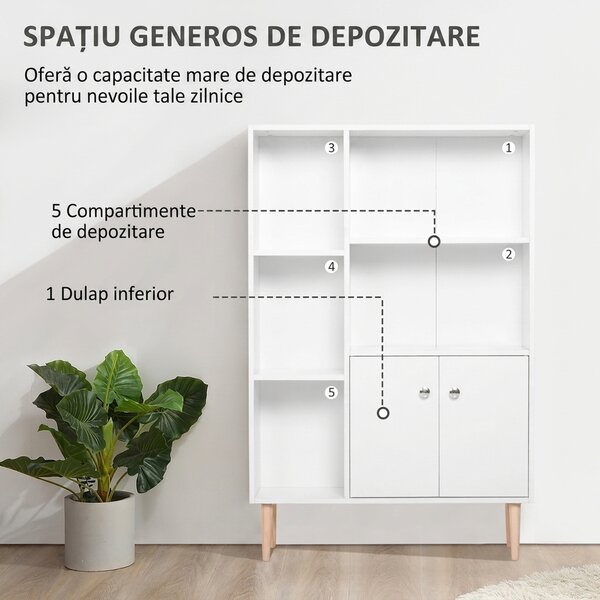 Biblioteca cu Picioare din Lemn din Pin Alb 80 x 23.5 x 118cm HOMCOM | Aosom Romania