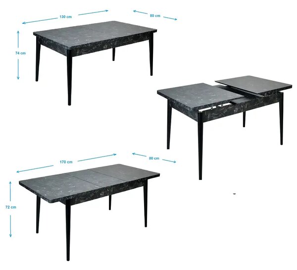 Resigilat:Masa extensibila Dining Homs marmorat negru 170 x 80 cm