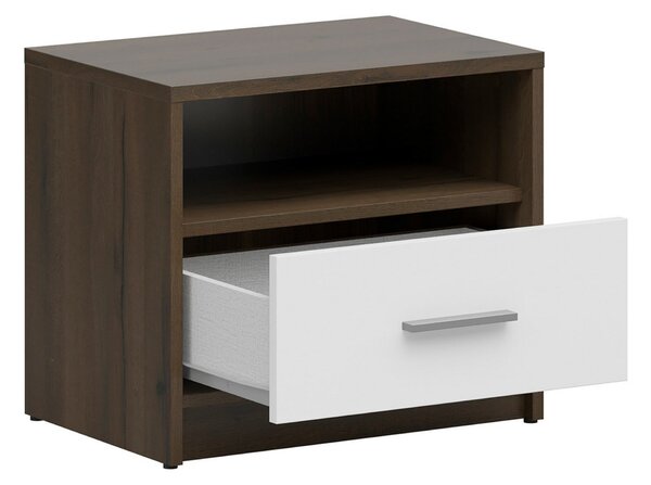 Noptiera NEPO PLUS, stejar inchis/alb, PAL laminat 50x34x43 cm