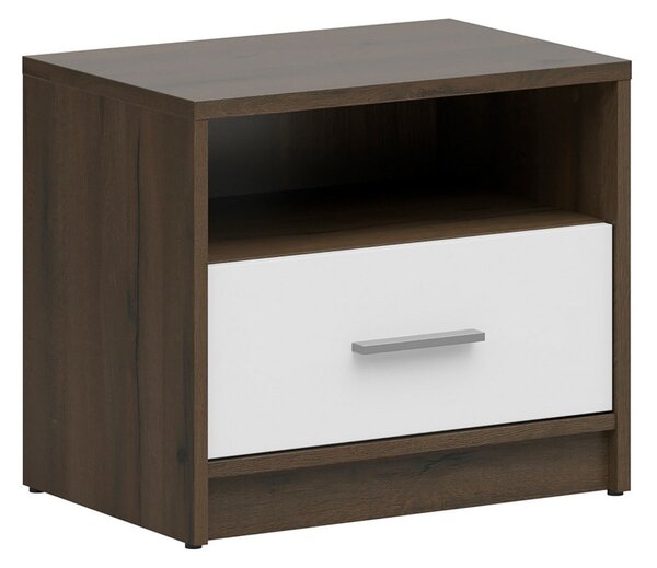 Noptiera NEPO PLUS, stejar inchis/alb, PAL laminat 50x34x43 cm