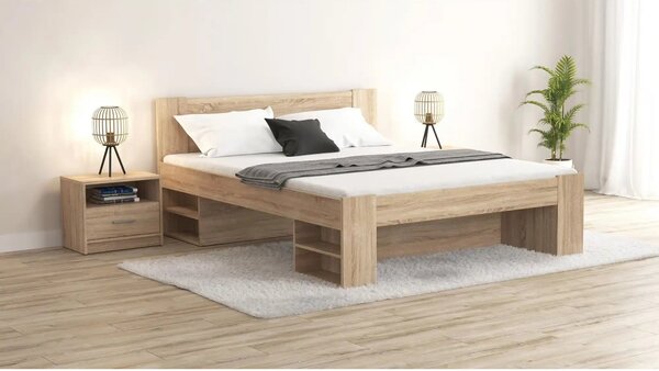 Cadru pat NEPO PLUS 160x200, stejar sonoma, PAL laminat, cu spatiu dep