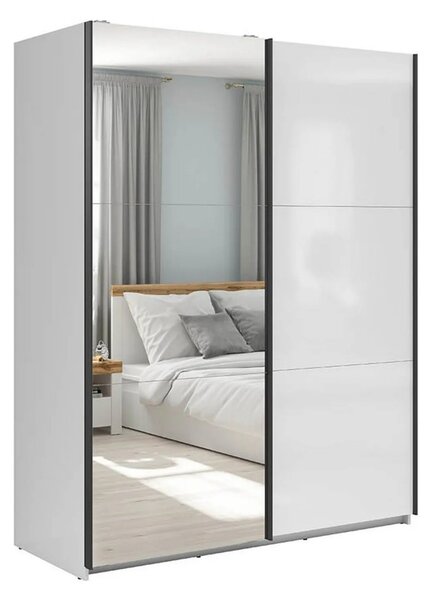Dulap TETRIX, alb lucios, PAL, cu 2 usi si oglinda, 154x60x196 cm